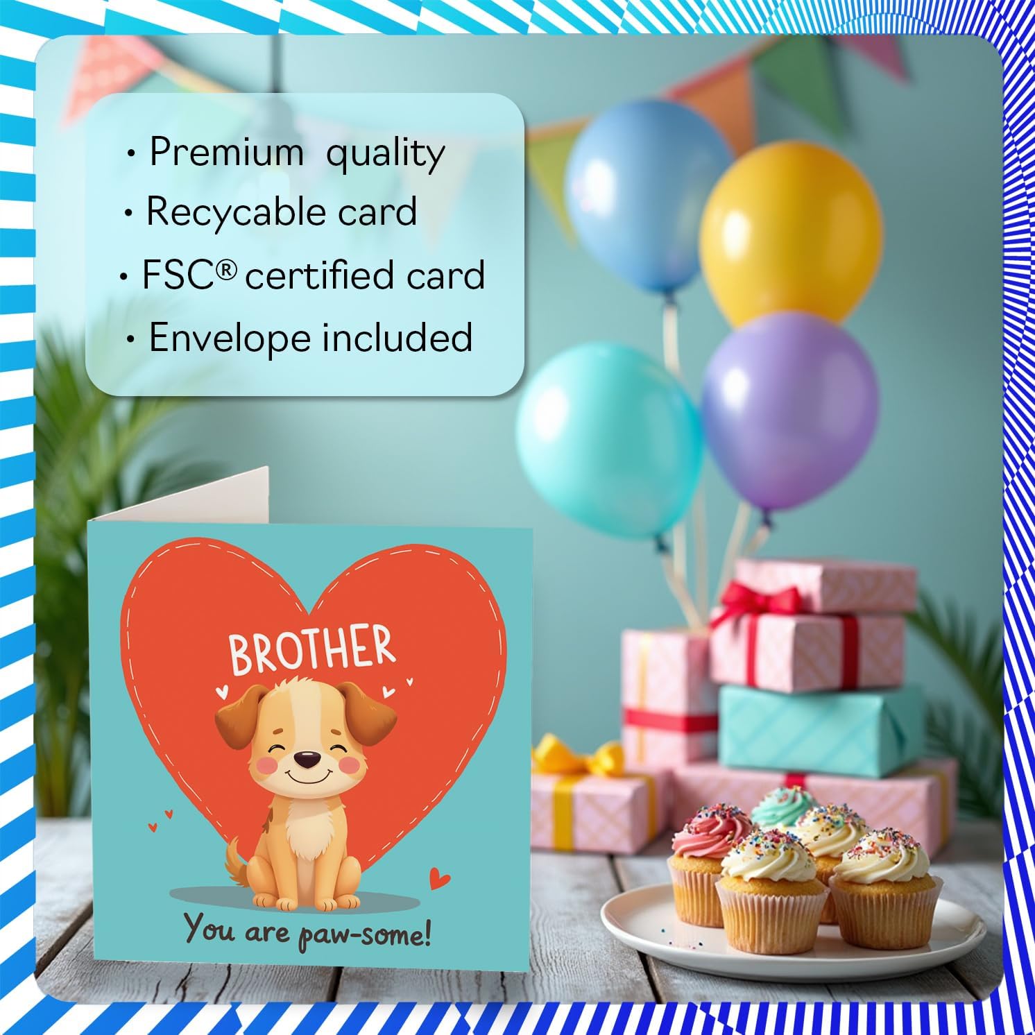 Brother Birthday Card - You're Paw-some! - Happy Bday Card for Brother from Sister Sibling, 5.7 x 5.7 Inch Playful Greeting Cards