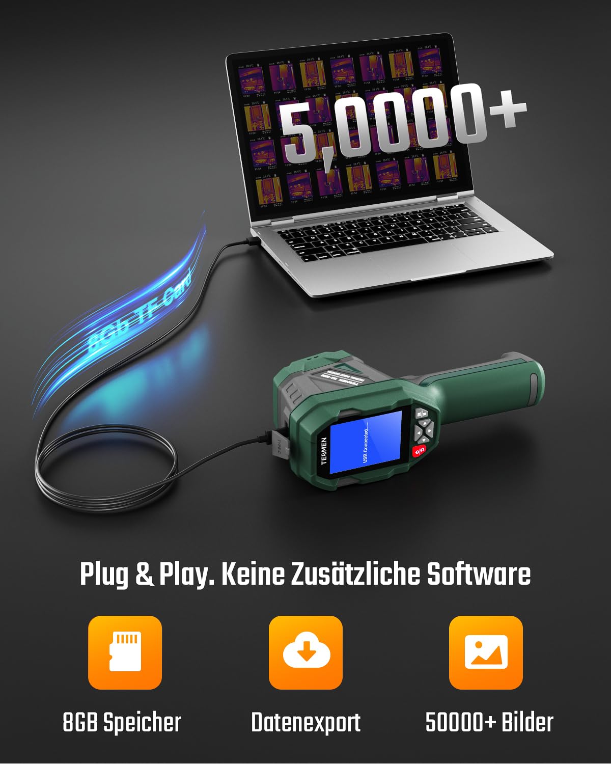TESMEN TKA-6000 Wärmebildkamera, Handheld-Infrarotkamera, 240 x 240 IR-Auflösung, Bereich -20°C bis 550°C, 25 Hz Thermokamera, Ultra-empfindlich 40 mK, Live-Tracking für HVAC & Hausinspektion