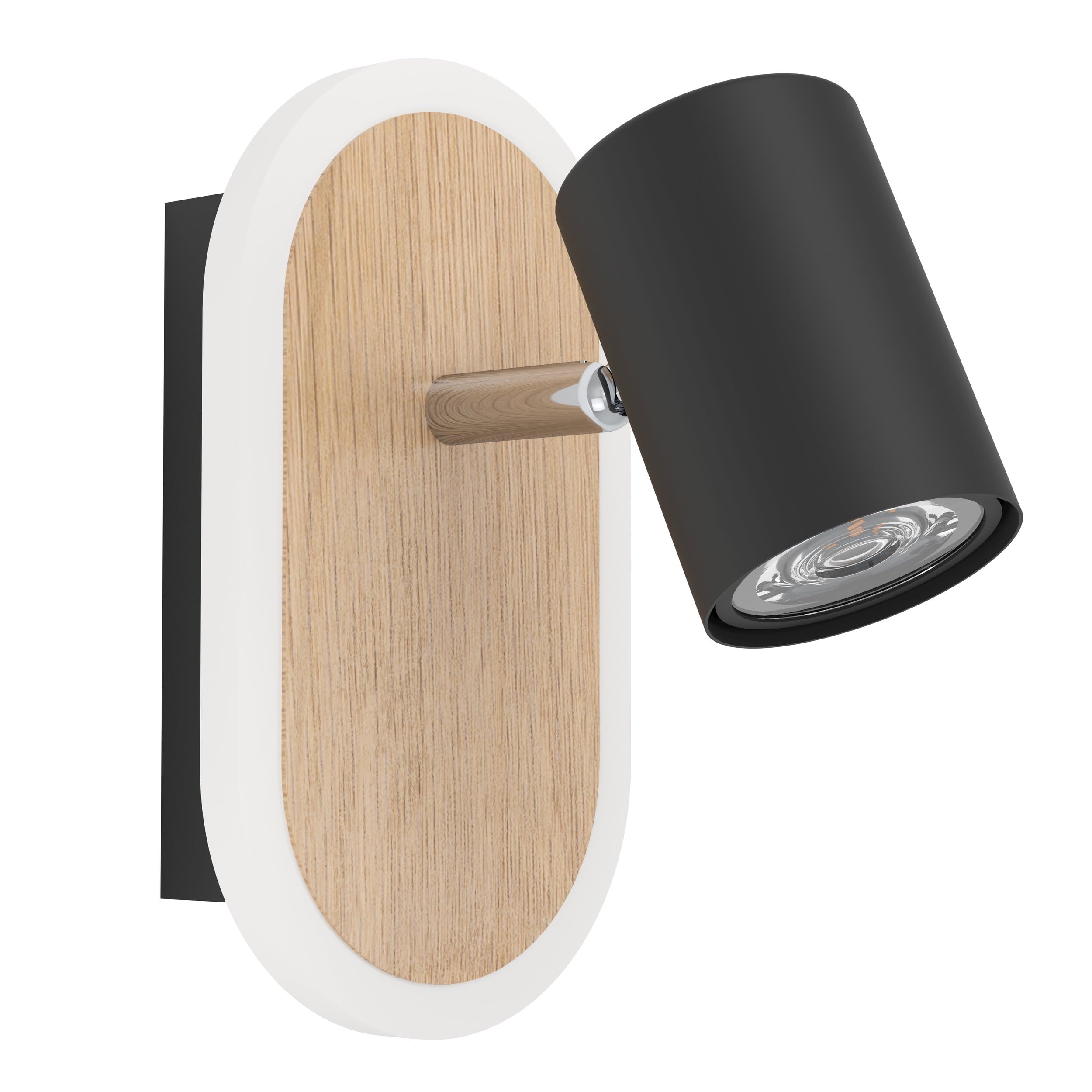 Eglo LED Indoor wall Light Rimbocchi, Oval Mounted lamp with Adjustable Spotlight, Metal Spotlight in Black and Wood Effect, Warm White โ image 1
