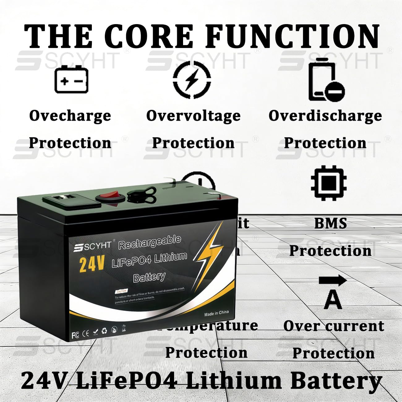 Batteria al litio LiFePO4 24V Batteria a scarica profonda (Deep Cycle) Batterie ricaricabili per impianti solari, ecoscandagli, alimentazione di backup con BMS 10A