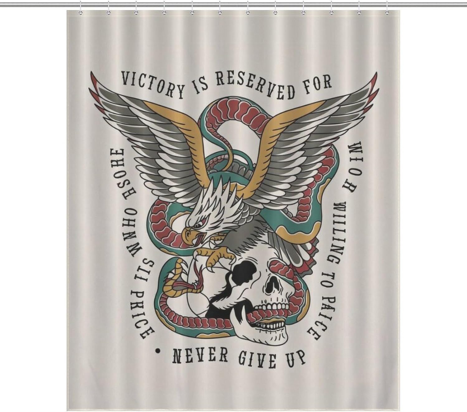 Kuizee Bathroom Shower Curtain 72 x 72 Inch with 12 Hooks Eagle Fighting Snake Skull Traditional Tattoo Style Bathtubs Waterproof Shower Curtains Set Fabric Decor Easy Install
