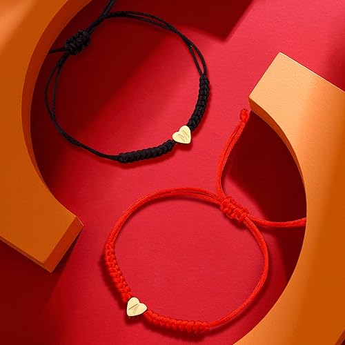 Vista 77 de Dainty Gold Heart Love Charm Initial Bracelet Black Pink Red String Rope Letter Bracelet for Girls Boys Women Men Christmas Gift (Red, J)