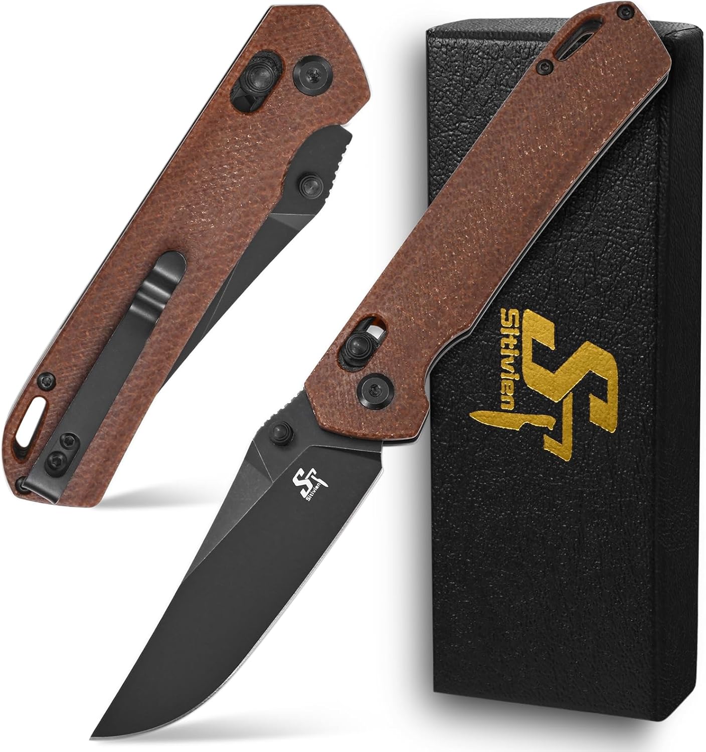 Sitivien ST124 Folding Knife, D2 Steel+G10 Handle,Ball Bearing Pivot, Axis lock with Pocket Clip for Camping,Outdoor EDC Knife Tool-Jade