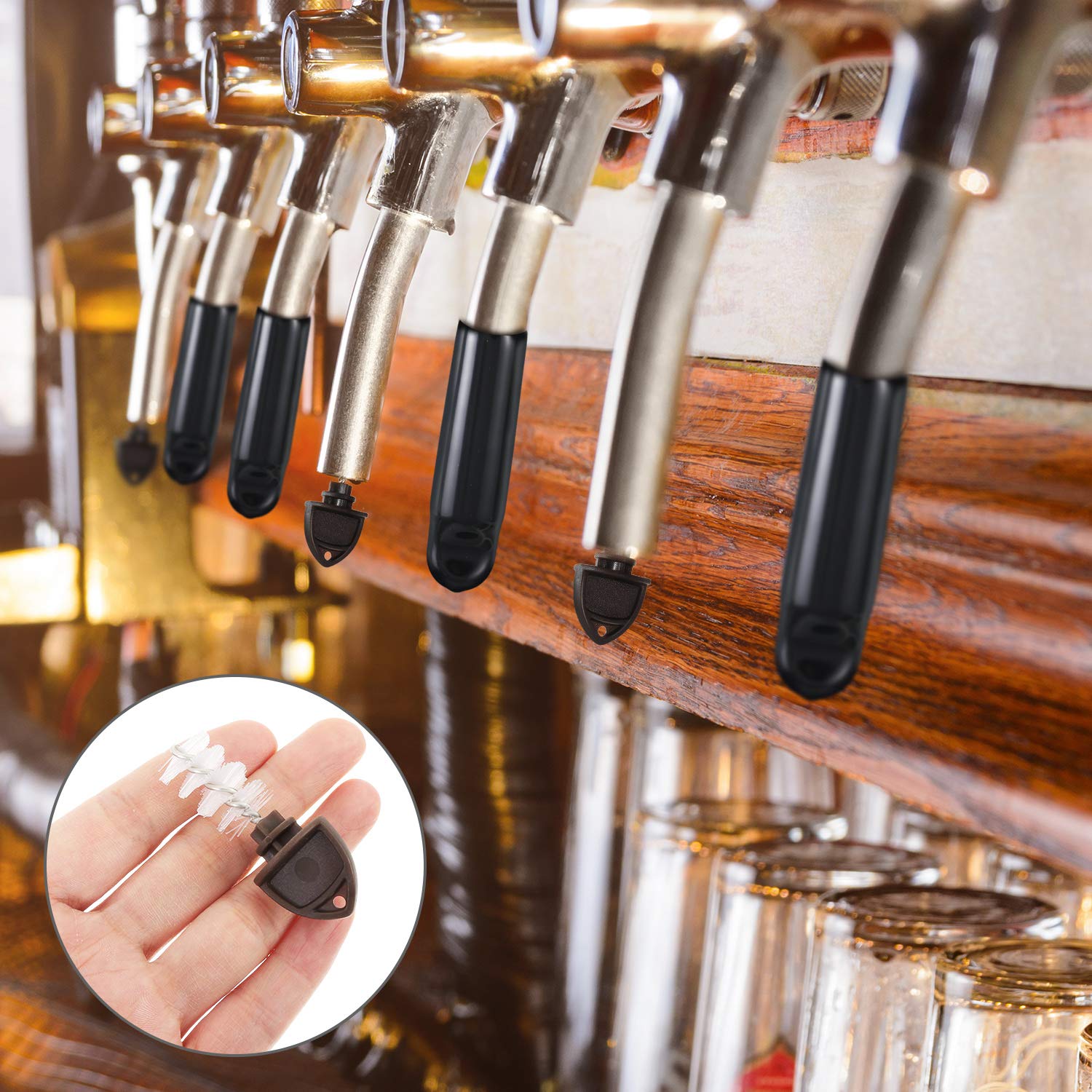 Beer Faucet Plug Brush & Tap Cover Set - 6 Plugs, 6 Rubber Covers, 2 Long Brushes For Standard American Beer Taps