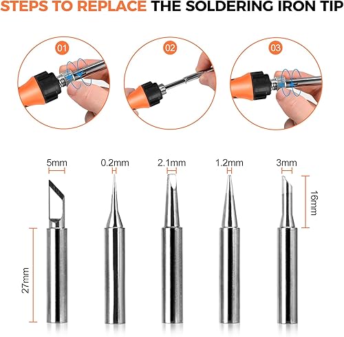 Miniatura 4 de Dmyond - Kit de soldador de 90 W con 5 puntas de soldadura, pistola de soldadura digital LCD de temperatura ajustable, kit de soldadura termostática
