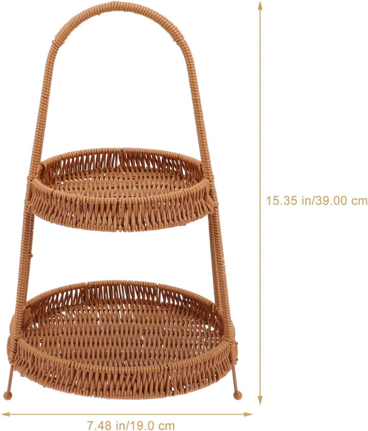 Kichvoe Handwoven Wicker Serving Baskets with Stand 2-tier Rattan Serving Tray Fruit Vegetable Storage Onions Bread Basket Cupcake Dessert Holder for Party Treats