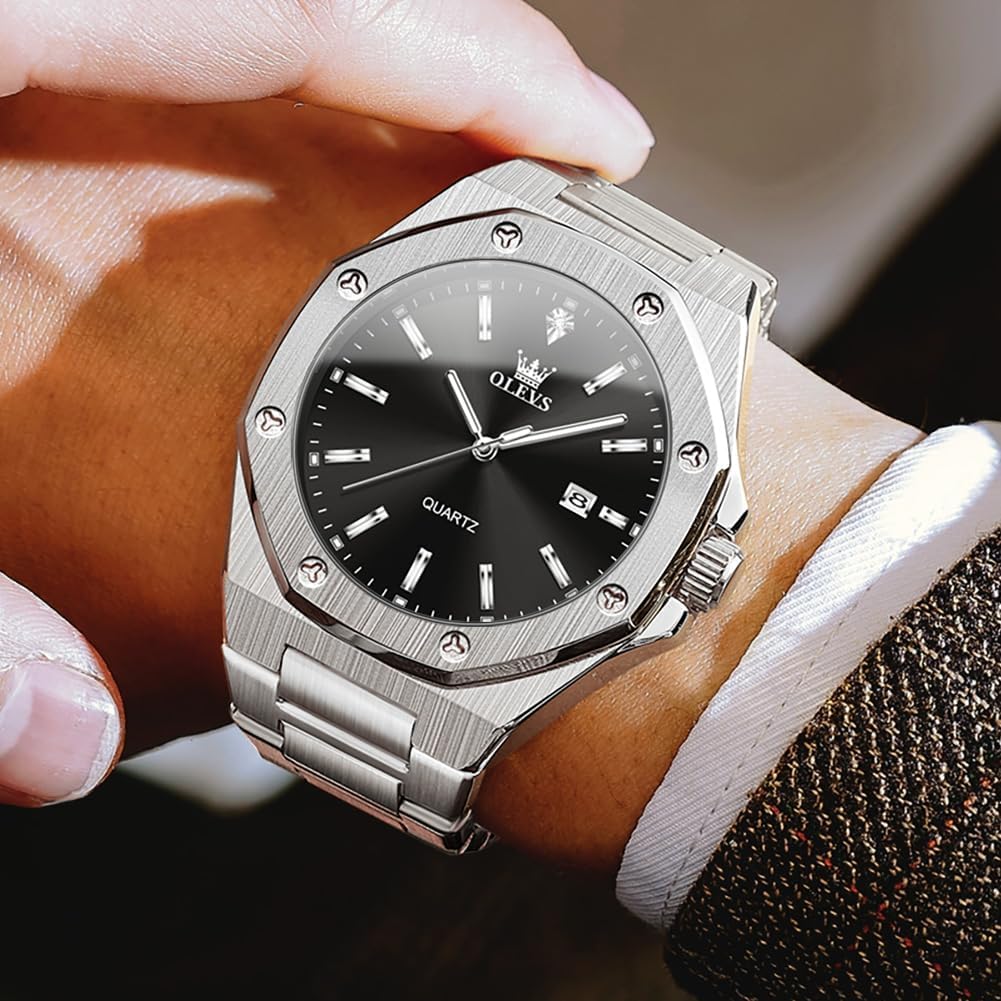 OLEVS Watches for Men Stainless Steel Business Dress Large Easy to Read Analog Watch Waterproof Luminous Casual Luxury Men Watch - Image 2