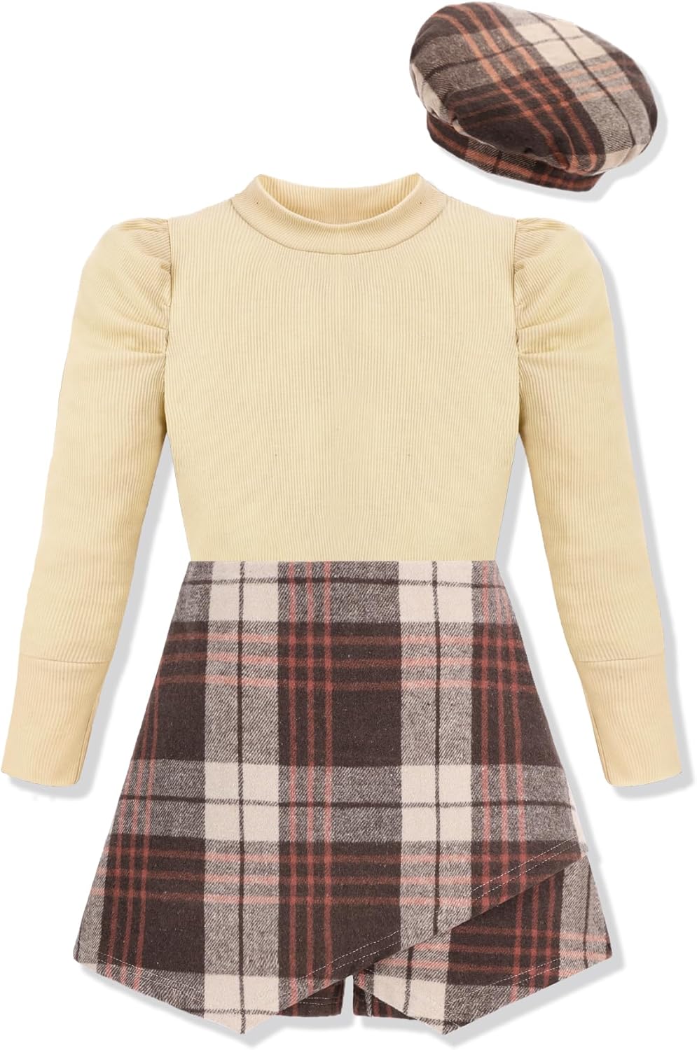 Hipea Girls Clothes 3PCS Sets Long Sleeve Solid Shirt Irregular Hem Skirt Pants with Beret Hats Winter Girls Skirt Sets