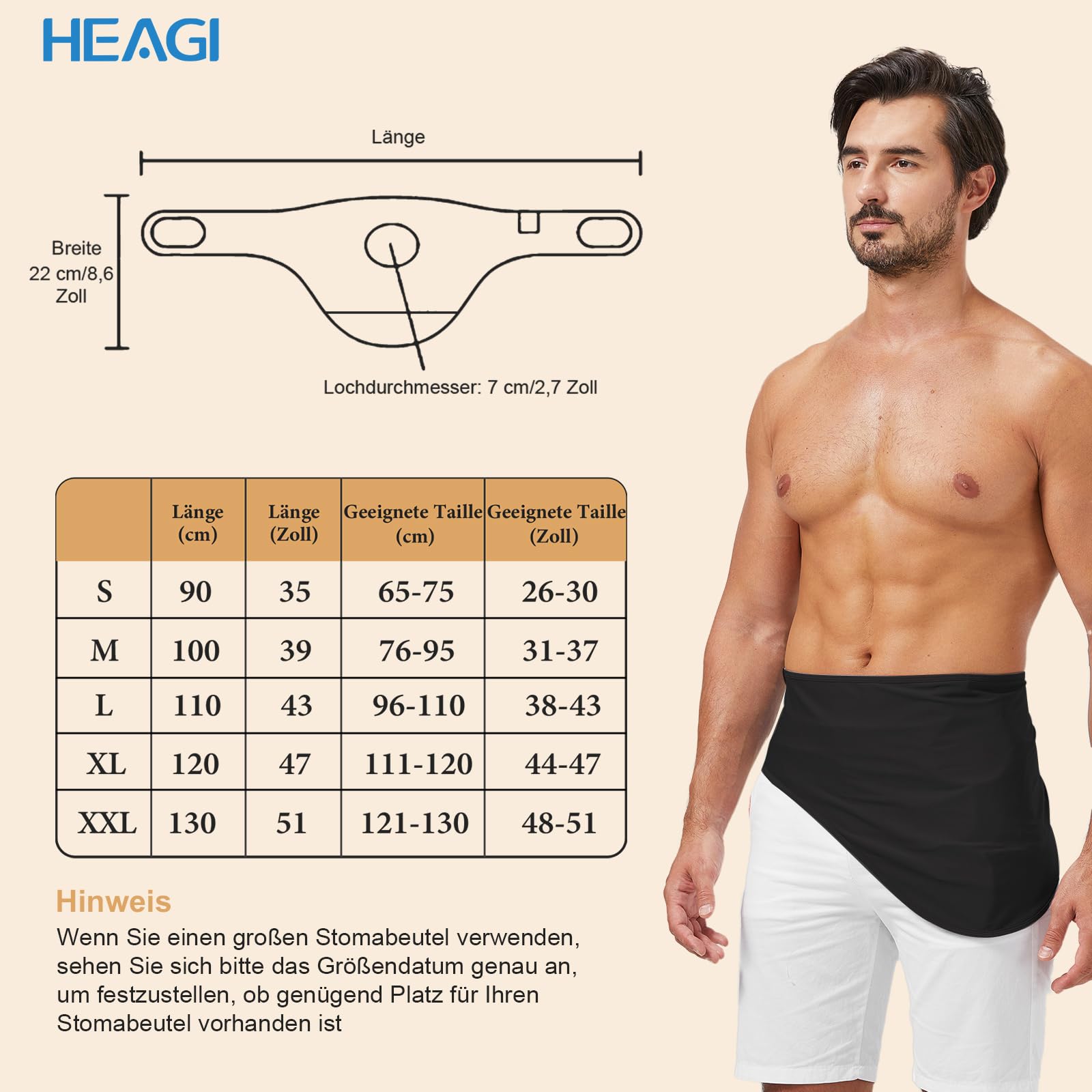 Stoma Gürtel, Stomabeutel, verstellbarer Ostomy Stützgürtel, Ostomy Gürtel für Männer & Frauen, Stoma Zubehör, Innentasche für Ostomy Beutel für Sport & Schwimmen, Größe S (26"-30")