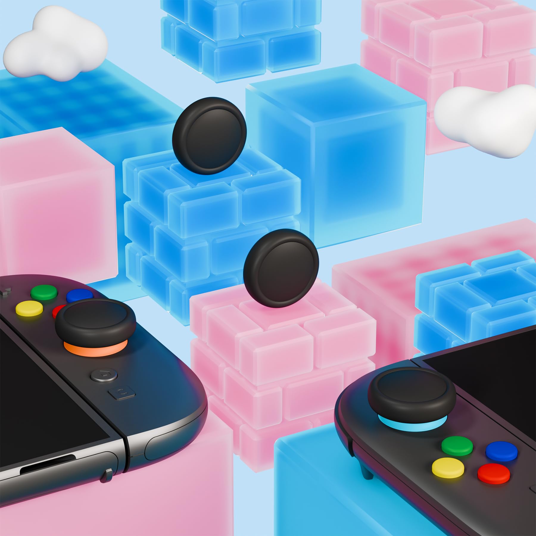 PlayVital Tapas Protectoras de Silicona para Nintendo Switch 2 (2025), 1 Par de Agarres para el Pulgar y 4 Tapas de Botones ABXY Direccionales para Joycon 2, Tapones para Joystick (Negro)
