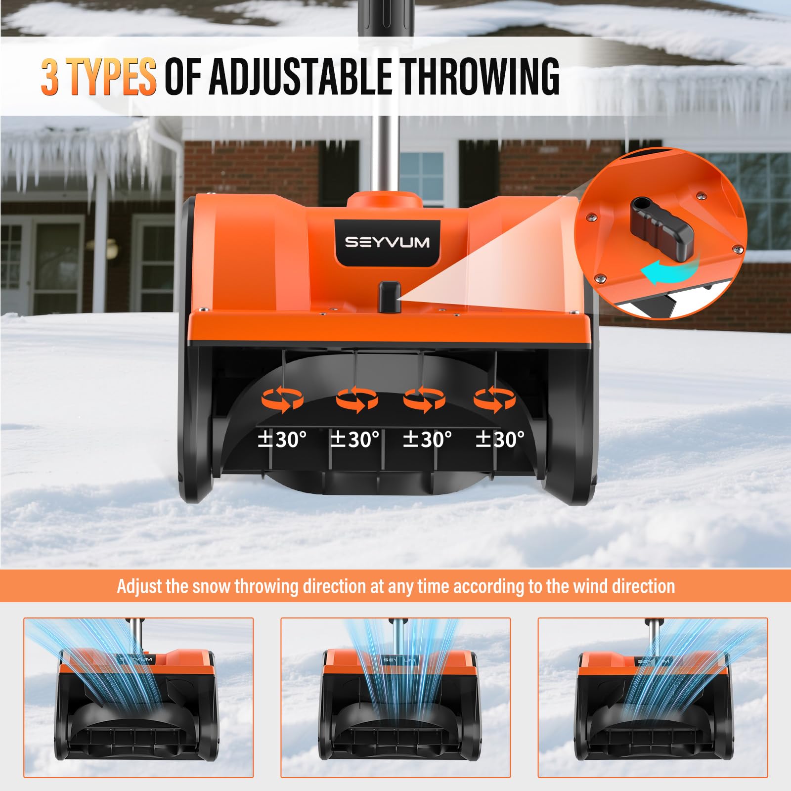 Souffleuse à neige sans fil avec 2 batteries de 4,0 Ah et chargeur, pelle à neige sans fil 20 V, déneigement alimenté par batterie de 30,5 cm avec distance de projection de 4,9 m pour patio, terrasse