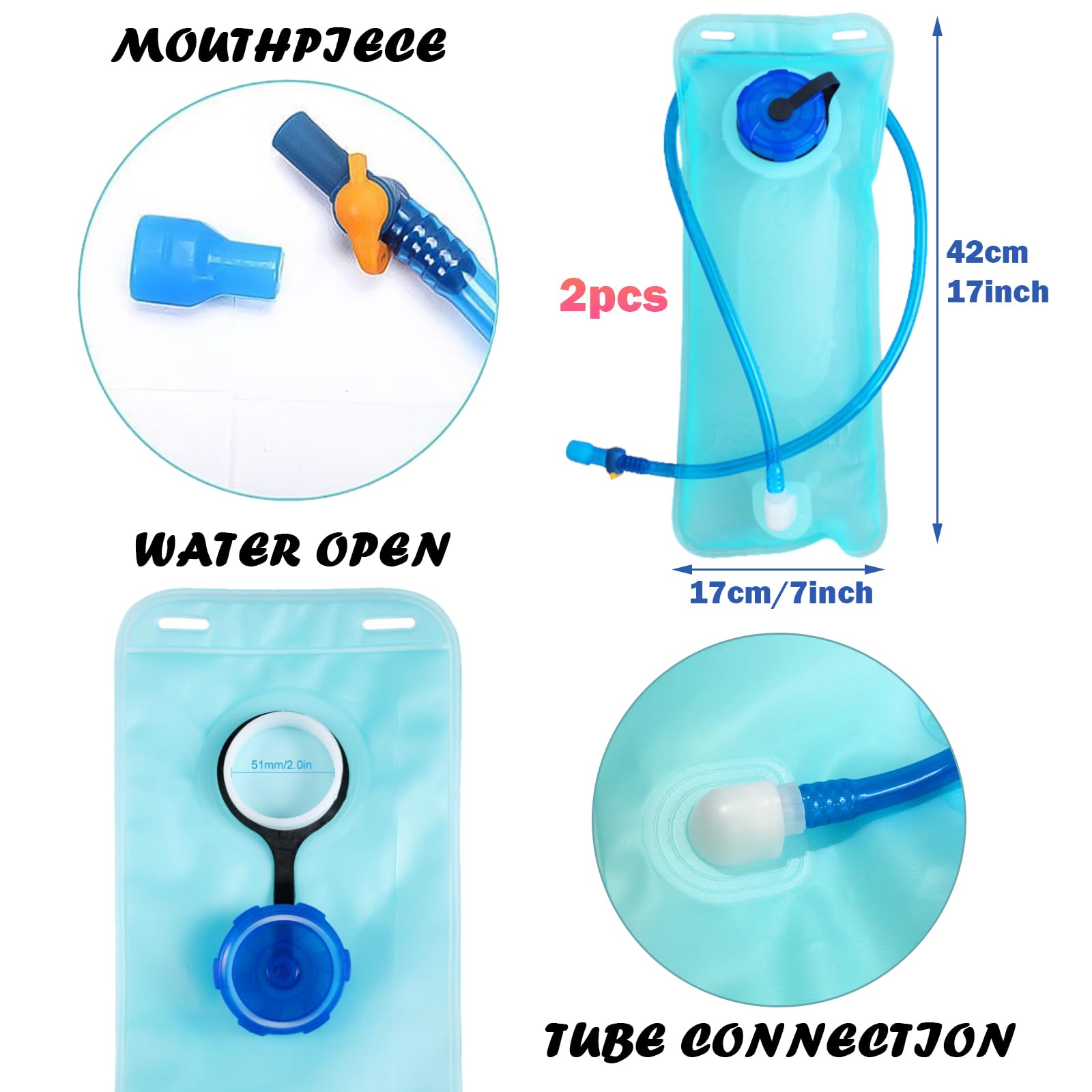 DKDDSSS 2 Piezas Bolsa De Agua para Mochila Hidratación 2 L, Vejiga de Hidratación, Bolsa de Hidratación, Desmontable Apertura Grande Bolsa Hidratación para Ciclismo Senderismo Excursionismo Camping