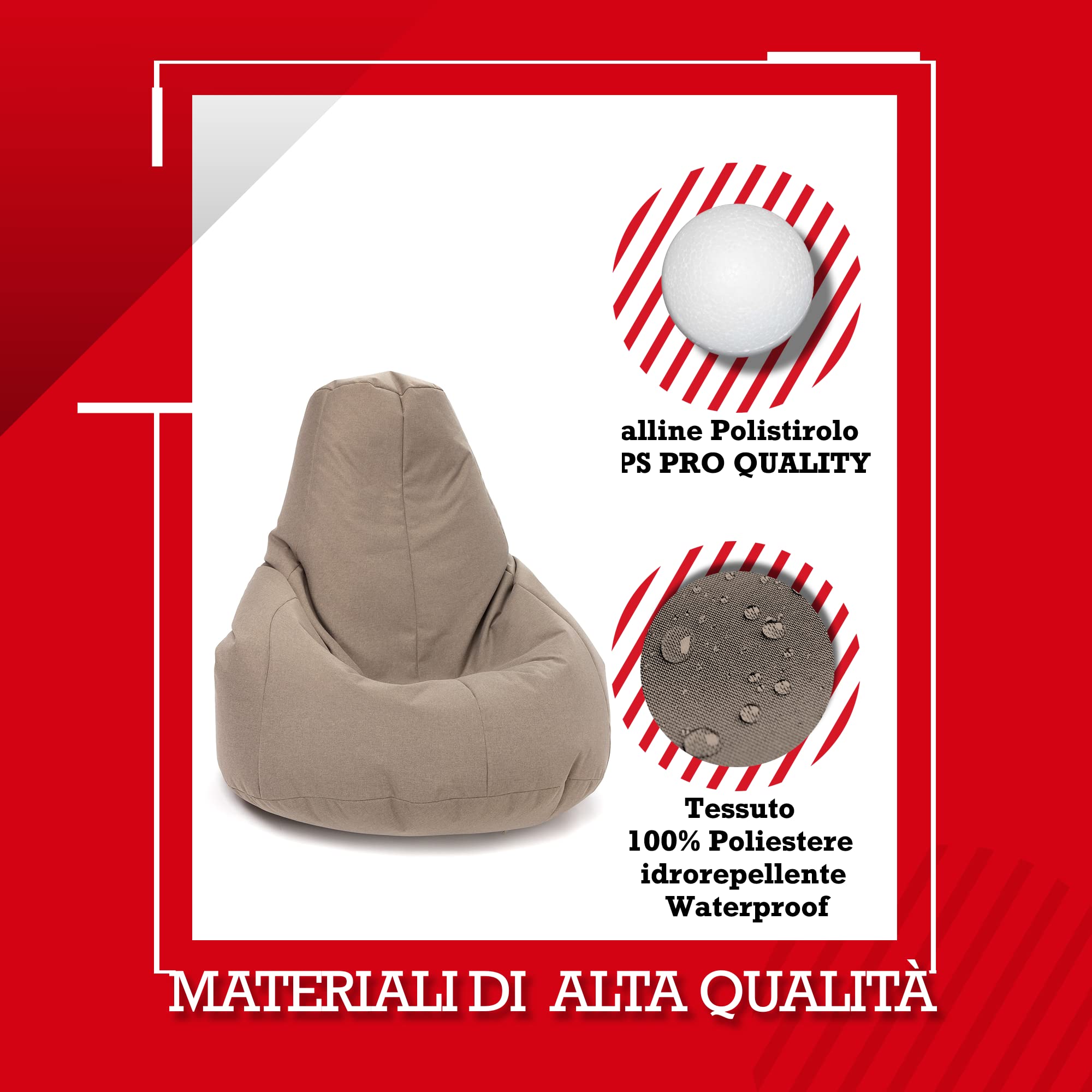 Ecopuf | Puff Poltrona Sacco Marrone Talpa ACTIVE XXL - Puff Poltrona da Interno/Esterno - Pouf A Sacco Impermeabile - Poltrona Pouf Imbottitura Polistirolo EPS PRO - Pouf Poltrona A Sacco Doppia Zip