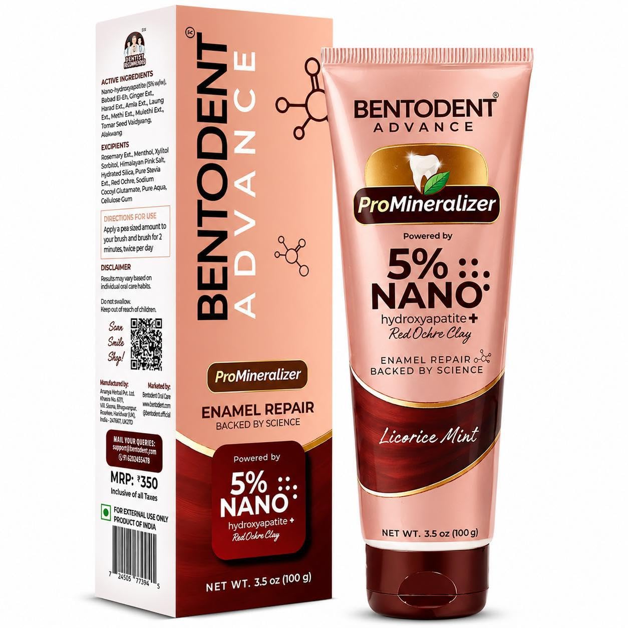 Bentodent Advance Toothpaste Promineraliser with 5% Nano Hydroxyapatite | Licorice Mint | Supports Enamel Care & Sensitivity Protection | SLS Free | Fluoride Free | 100g-image-28