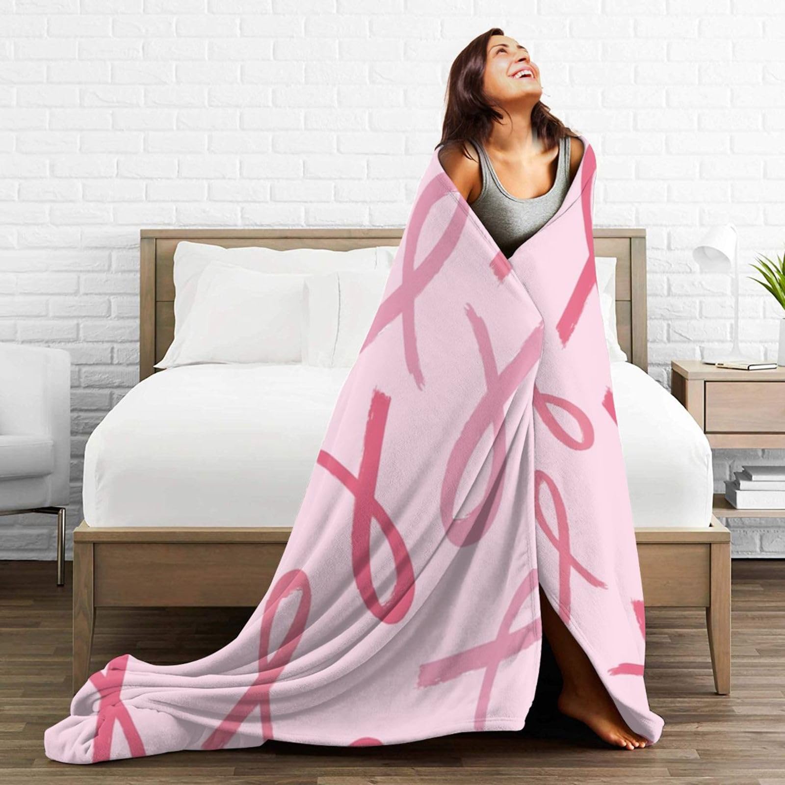 Brustkrebs-Bewusstseins-Decke – 125x150 Cm, Weicher Flanell, Mit Rosa Schleife, Personalisierbar