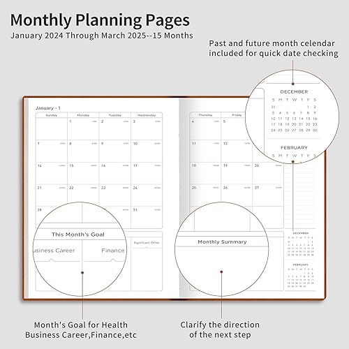 Miniatura 2 de AHGXG Agenda 2023  Agenda semanal y mensual 2023-2024, enero 2023  marzo 2024, 15 meses, agenda grande A4 de 8.3 x 11.7 pulgadas, con 10 páginas de