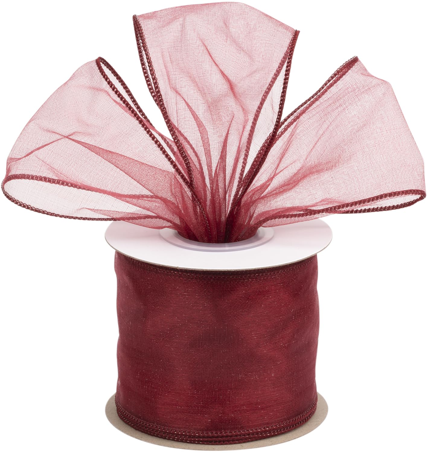 Joycrosso 3 Inch Burgundy Wired Organza Ribbon - 20 Yards Sheer Decorative Ribbon for Gift Wrapping, Wedding Decor, Christmas Tree, Crafts & DIY Projects