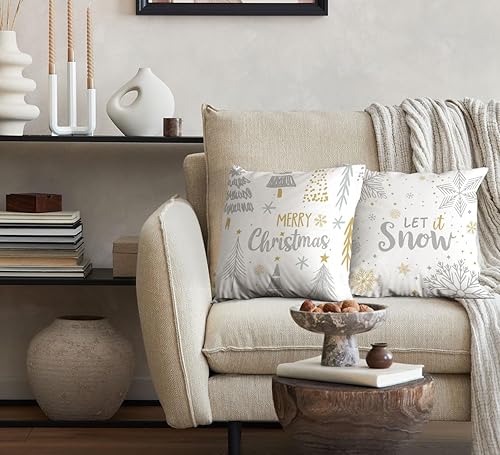 Miniatura 3 de Juego de 2 fundas de almohada blancas de Navidad de 18 x 18 pulgadas, fundas de almohada de invierno, fundas de almohada de copo de nieve,