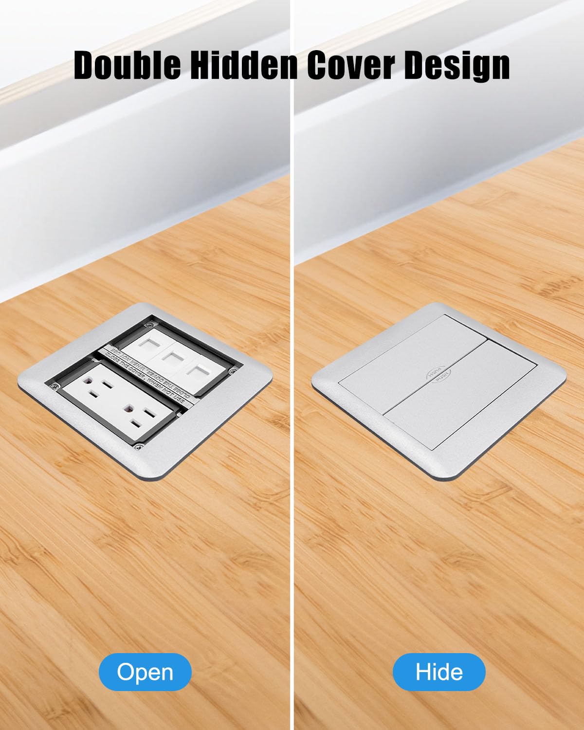 Recessed Floor Outlet Kit with 2 Power Outlets and 3 RJ45 Ports, Aluminum Alloy Floor Receptacle with Cover Plate, 2-Gang Recessed Electrical Outlet for Concrete Floors – Commercial and Industrial Use