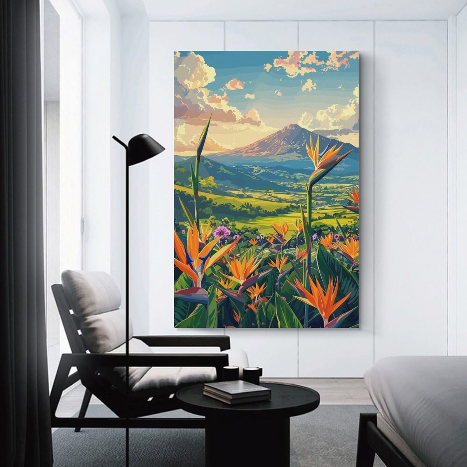 Junmoney Mountain View with Bird of Paradise Wall Art Print, 12x18inch(30x45cm), for Workspace Walls, Study Corners Or Bedrooms, A Smart Decor Choice for Study Walls