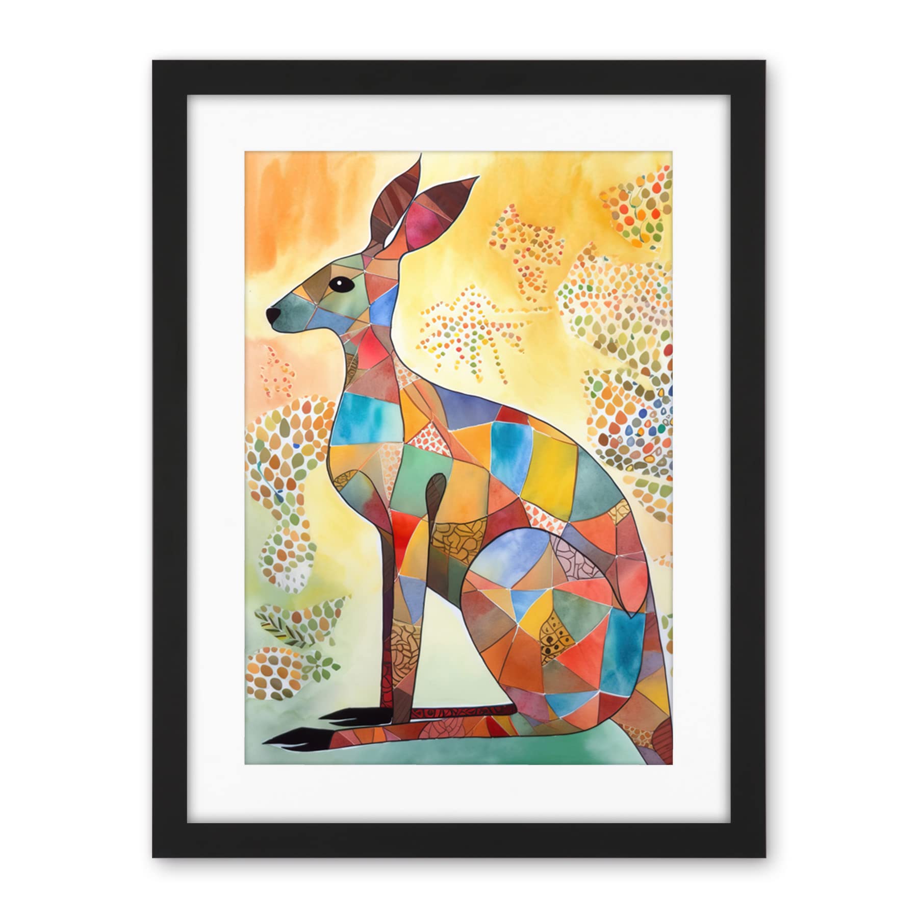 Artery8 Multicoloured Kangaroo Folk Art Watercolour Painting Artwork Framed Wall Art Print 18X24 Inch
