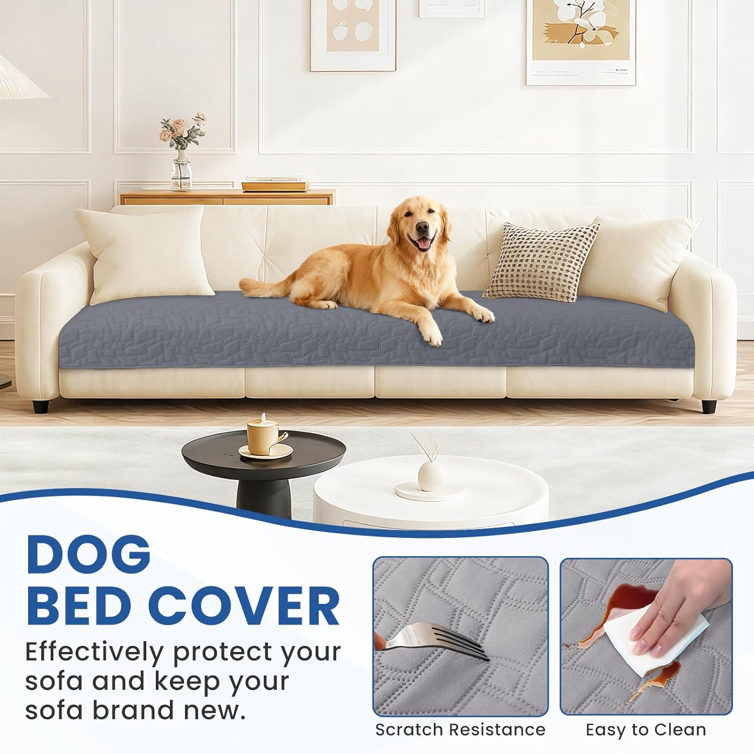 Waterproof Couch Covers for Pets, Waterproof Dog Bed Cover, Anti-Slip Soft Dog Blankets, Couch Cover for Dogs Washable, Pet Blanket for Puppy Large Dogs Cat (30x70 Inch, Light Grey) - Image 6