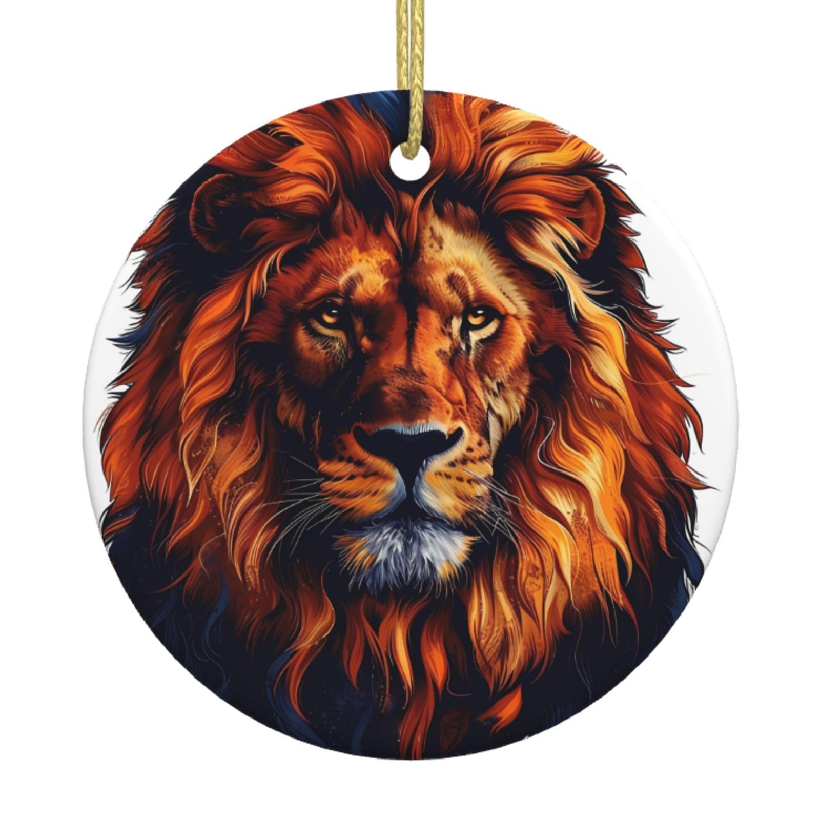 Circle White Ceramic Hanging Christmas Tree Decorations Bauble Majestic Lions Head Xmas Ornament For Festive Party New Year