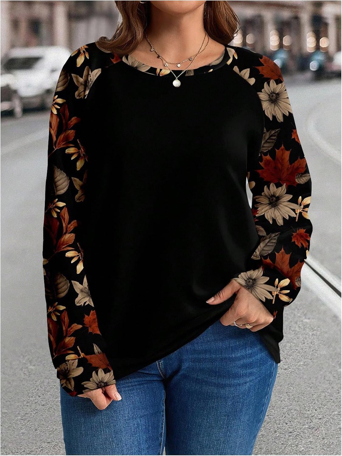 SOLY HUX Women's Plus Size Sweatshirt Floral Print Long Sleeve Crew Neck Pullover Tops Fall Clothes - Image 4