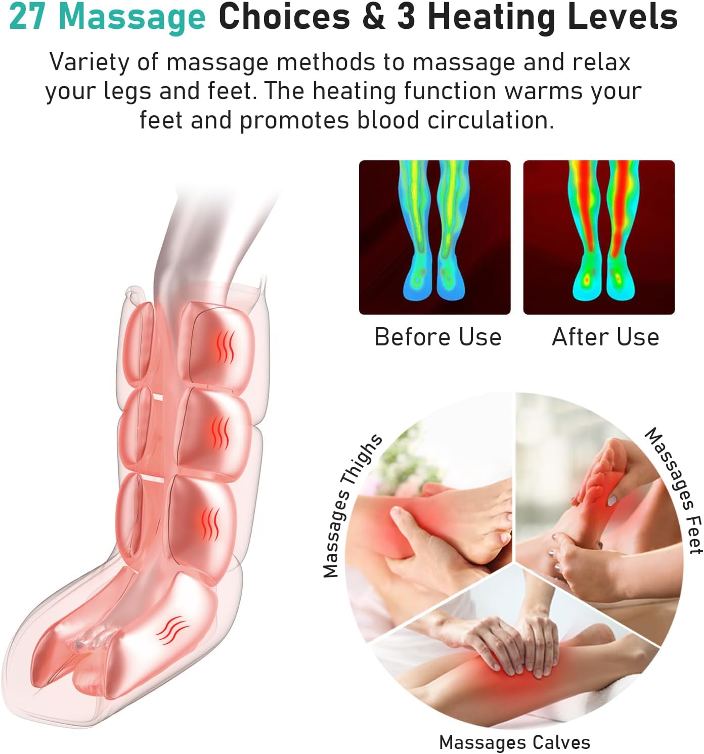 QUINEAR Leg Massager for Circulation and Pain Relief, Heating Leg Compression Massager with 3 Modes, Foot and Calf Massager with 3 Intensities 3 Heats - Gift for Mom and Dad