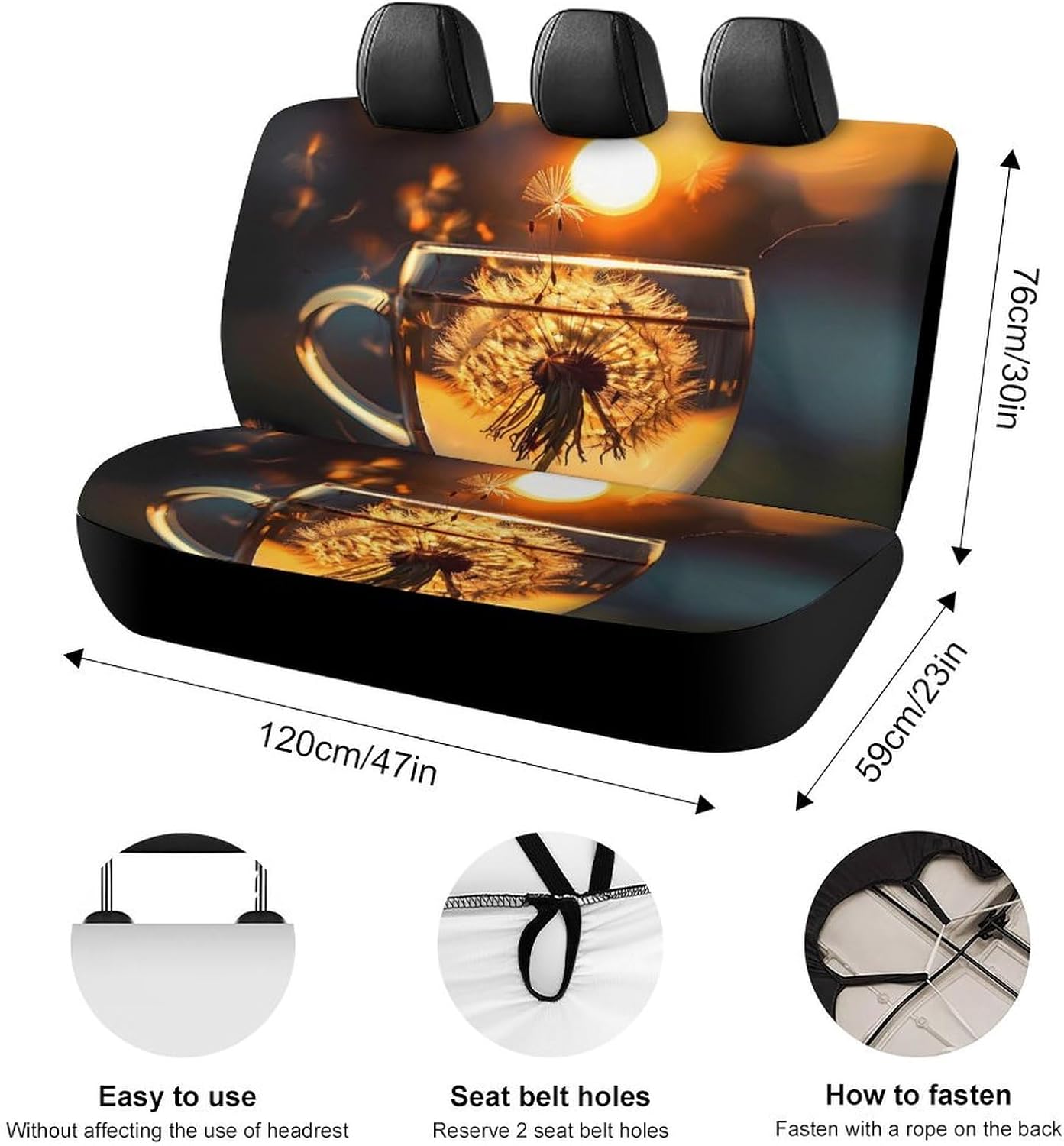 Dandelion Tea Car Seat Cover Print Rear Bench Seat Cover Car Seat Protector Car Interior Accessories for Women Men