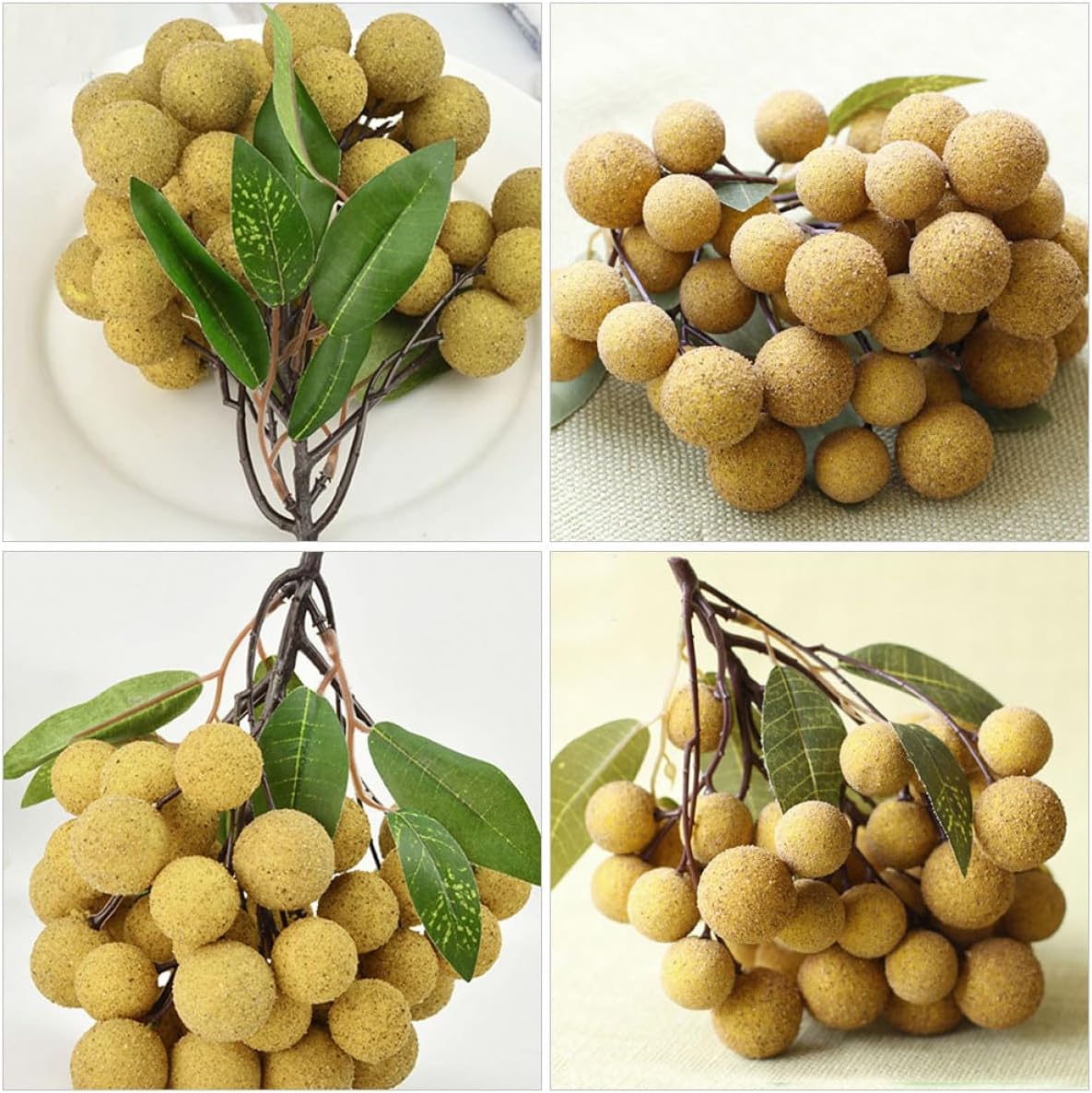 2pcs Lifelike Longan Artificial Fruit Model Decor Realistic Fruit Ornament for Home Kitchen Cabinet Display