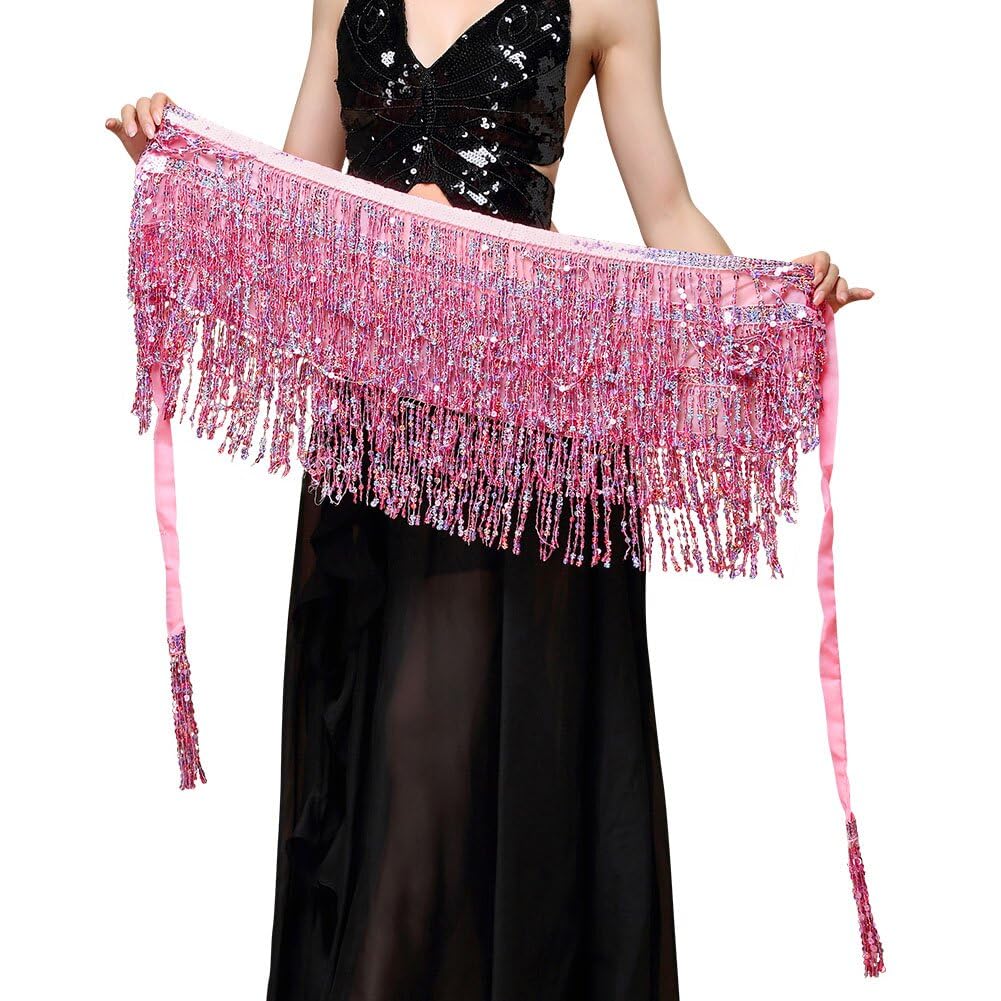 OFFCUP Spódnica z cekinami, spódnica do tańca brzucha, mini spódniczka z frędzlami, spódnica z frędzlami do kostiumów dla kobiet i dziewcząt, do tańca brzucha, zumby lub jogi, festiwalowy pokaz tańca