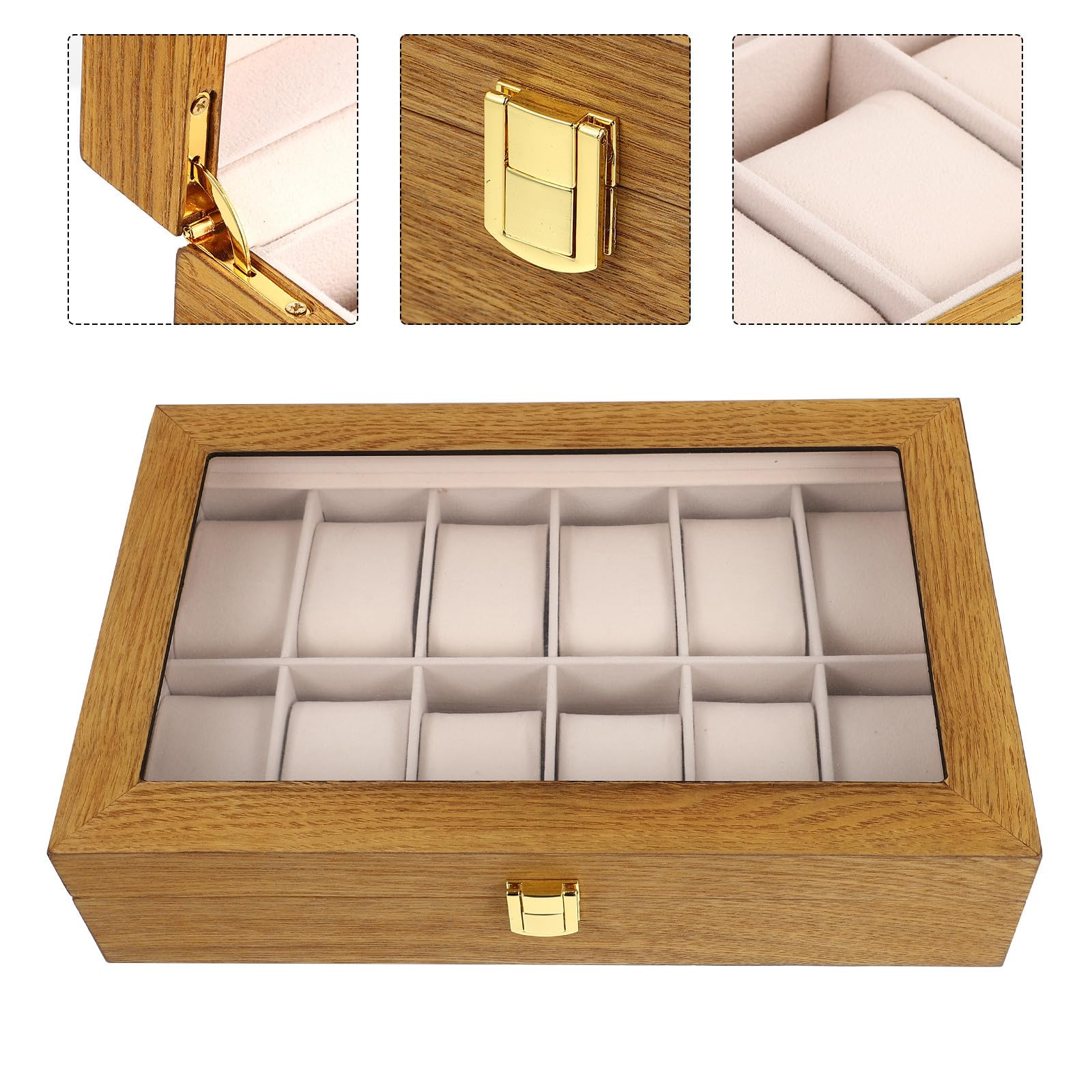 Toyvian Caja para Reloj de Pulsera de Madera, 12 Ranuras, Estilo Vintage