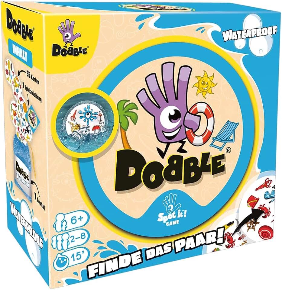 Asmodee, Dobble Waterproof, DE-Version, Familienspiel, Kartenspiel, Schnelles und lustiges Gesellsch