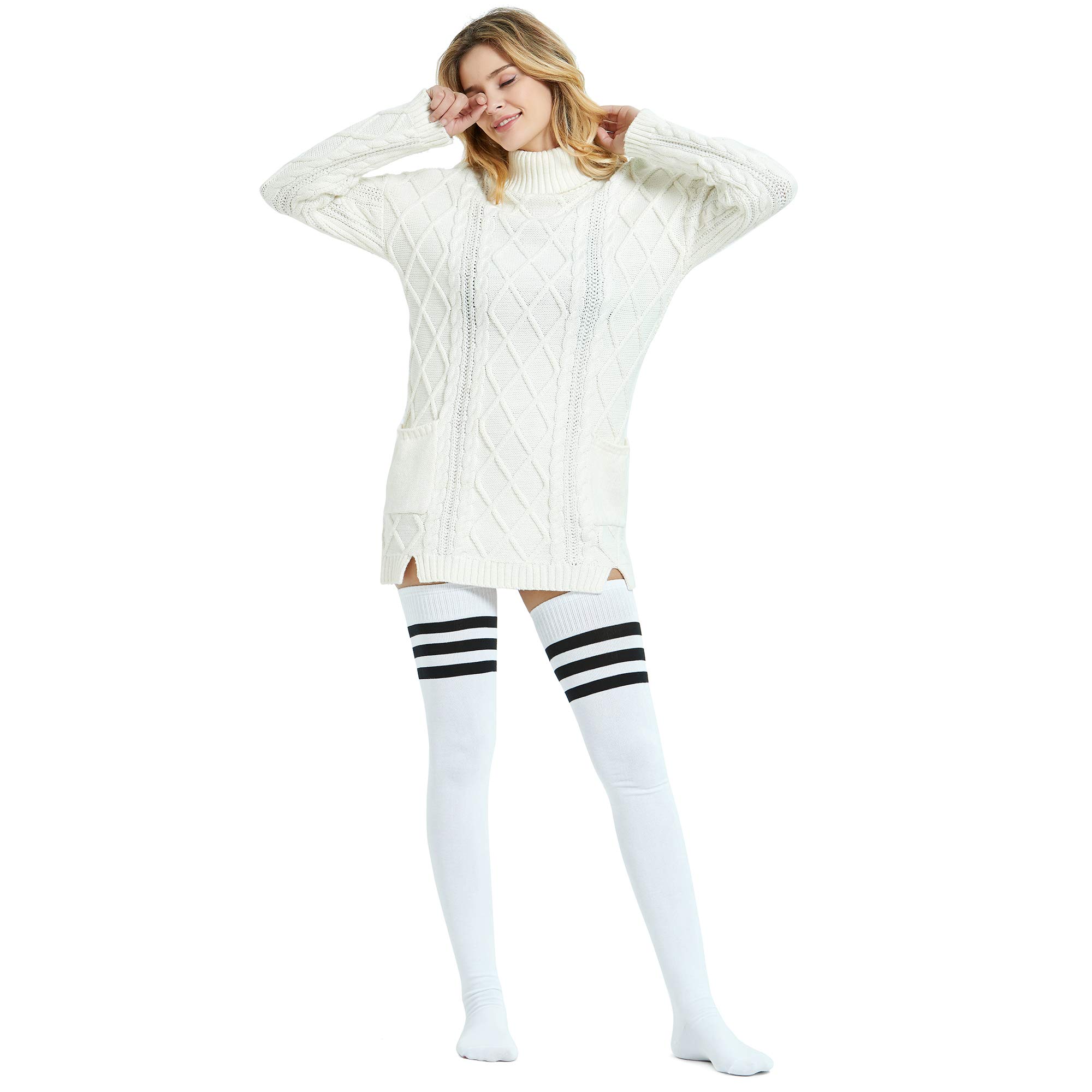 Kayhoma Extra Long Cotton Stripe Thigh High Socks Over the Knee High Plus Size Stockings…