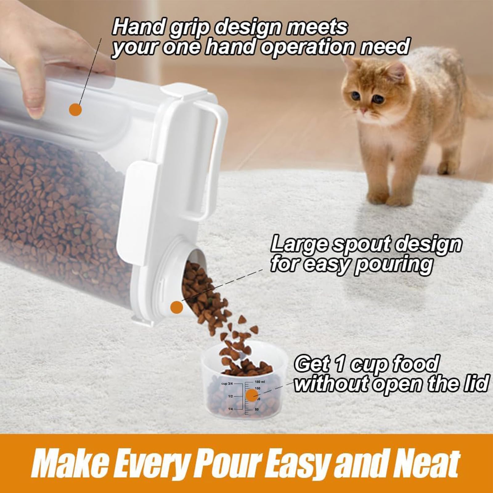Contenedor grande de almacenamiento de cereales, dispensador de arroz, contenedor de comida para mascotas, perros, gatos, con boquilla grande y taza, recipiente hermético sin BPA para almacenar