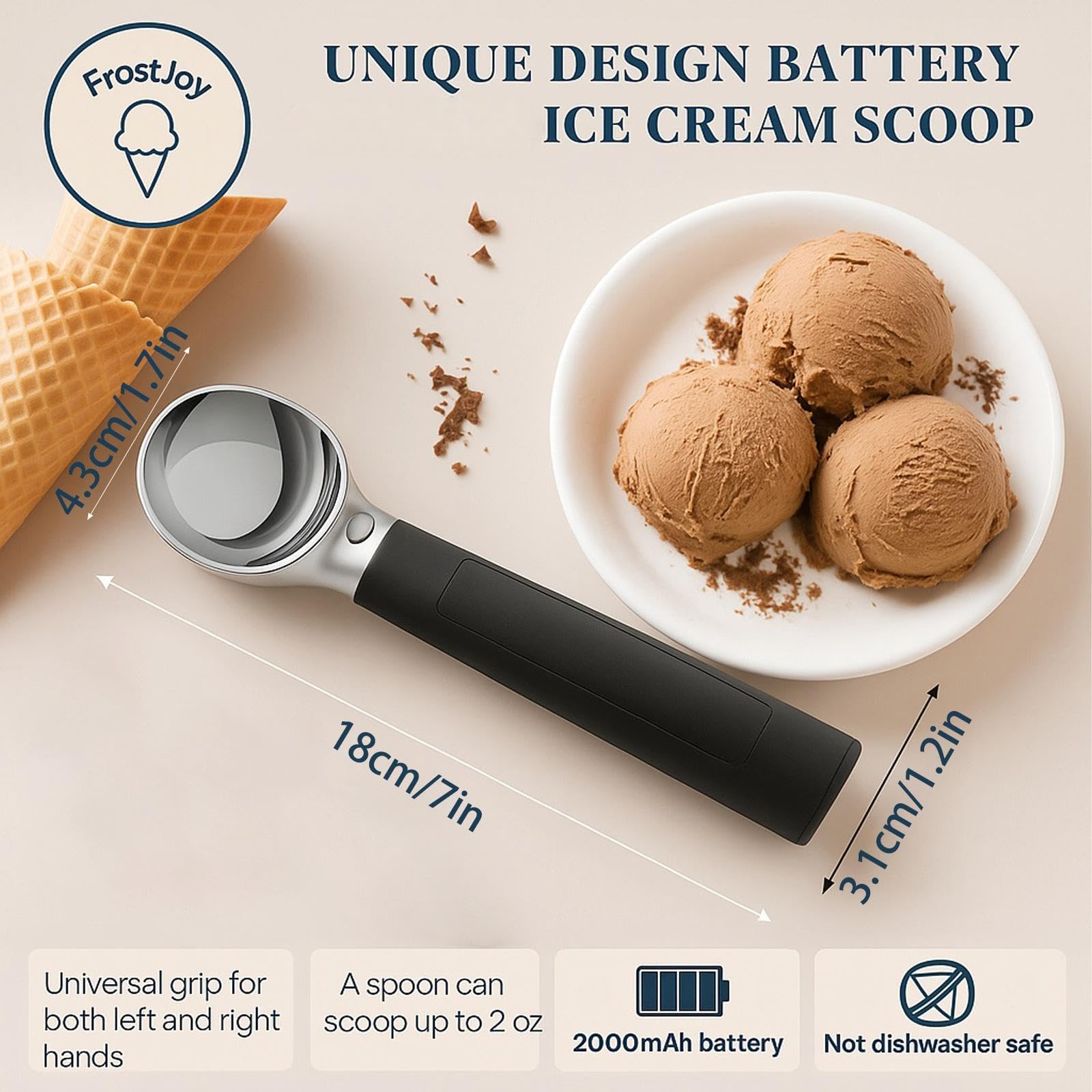 Cuillère à Glace chauffante Rechargeable Cuillères chauffantes électriques adaptées Desserts Qui fondent Rapidement Poignée Ergonomique Cuillère à Glace chauffante Rechargeable