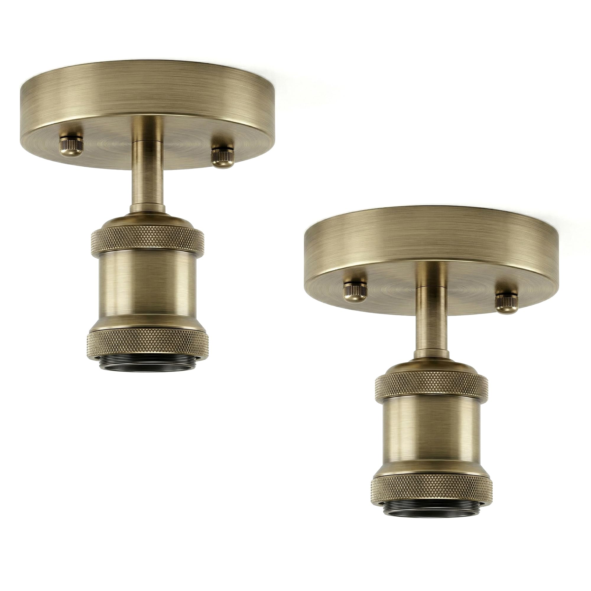 DC VOLTAGE 2 Pack of Single Head Fully Earth Ceiling Light Retro Flush Mount Green Brass E27 Lamp Holder Sconce Chandeliers Pendent Set for Living Room Dining Room — image 1