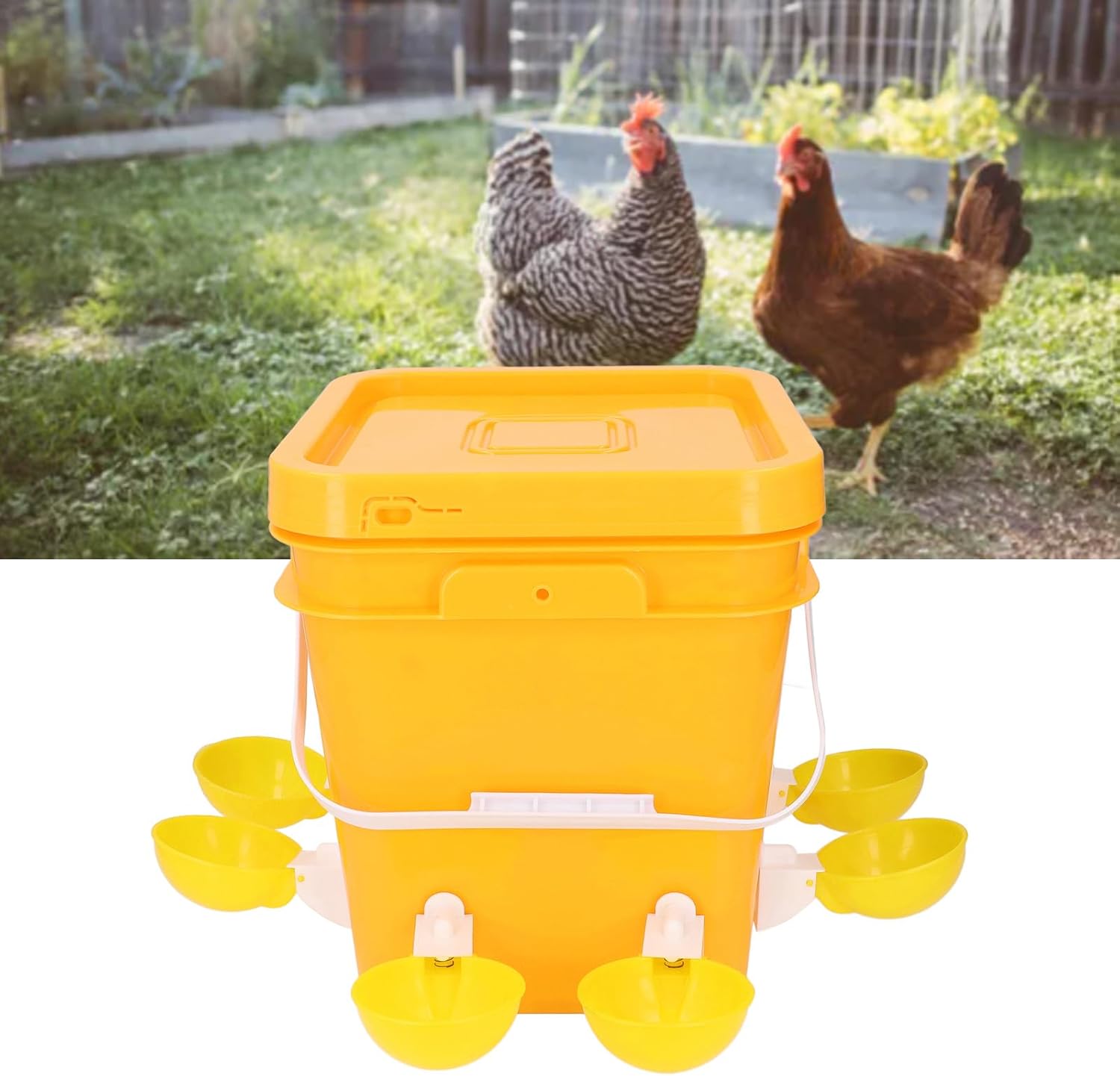 ‌shenruifa Automatic Chicken Waterer Set - 4 Gallon Low Spillage Self-Refilling Poultry Dispenser with 8 Water Cups for Chickens, Ducks, Geese & Turkeys