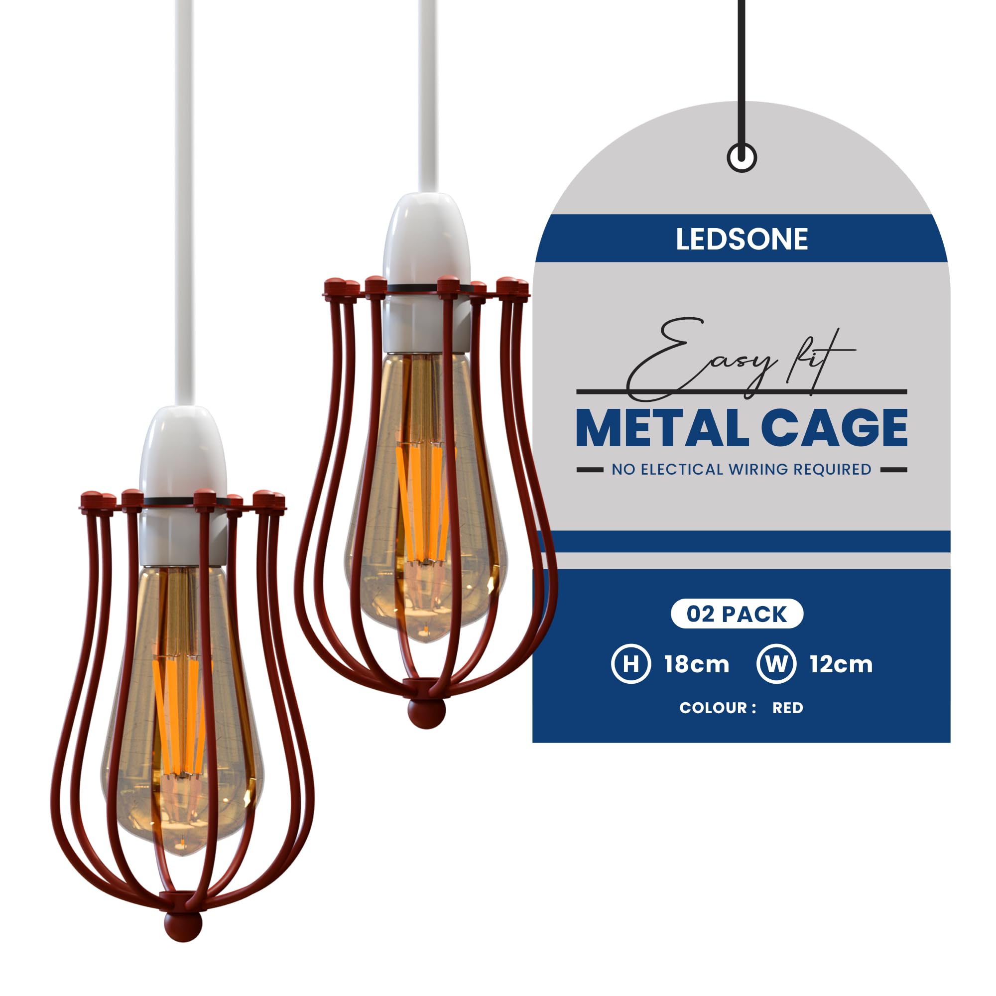 LEDSone Industrial 2Pack Ceiling Light Metal 12cm Width and18cm Height Balloon Cage Shade Pendant Lighting Ceiling Fitting for Office Restaurant Hallway (Red 2Pack)