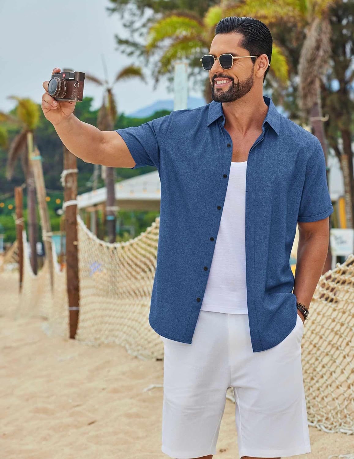 COOFANDY Men's Short Sleeve Button Down Casual Summer Shirts Linen Beach Vacation Shirt - Image 5