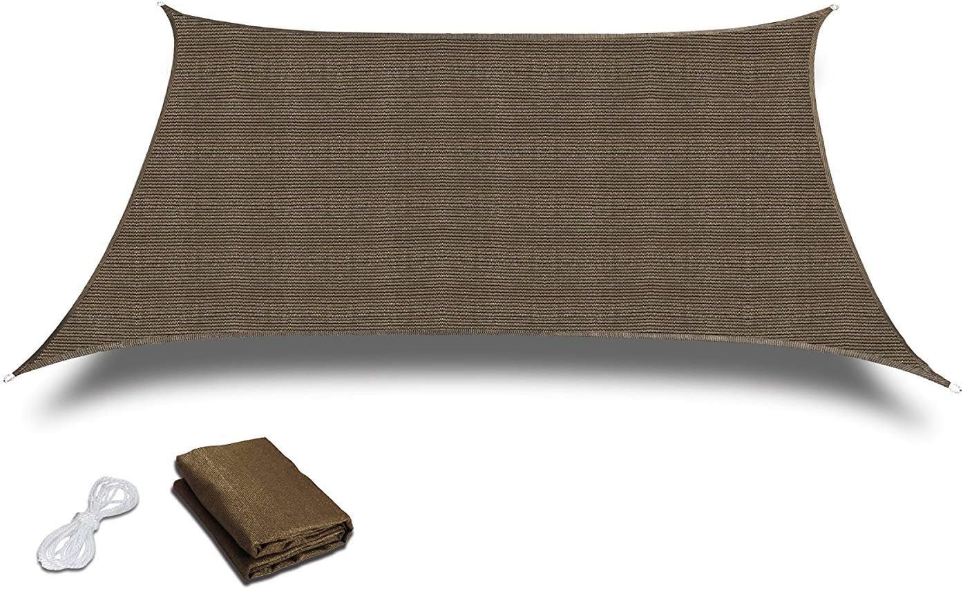 Petra's 26 Ft. X 20 Ft. Rectangle Sun Sail Shade. Durable Woven Outdoor Patio Fabric w/Up to 90% UV Protection. 26x20 Foot. (Brown)