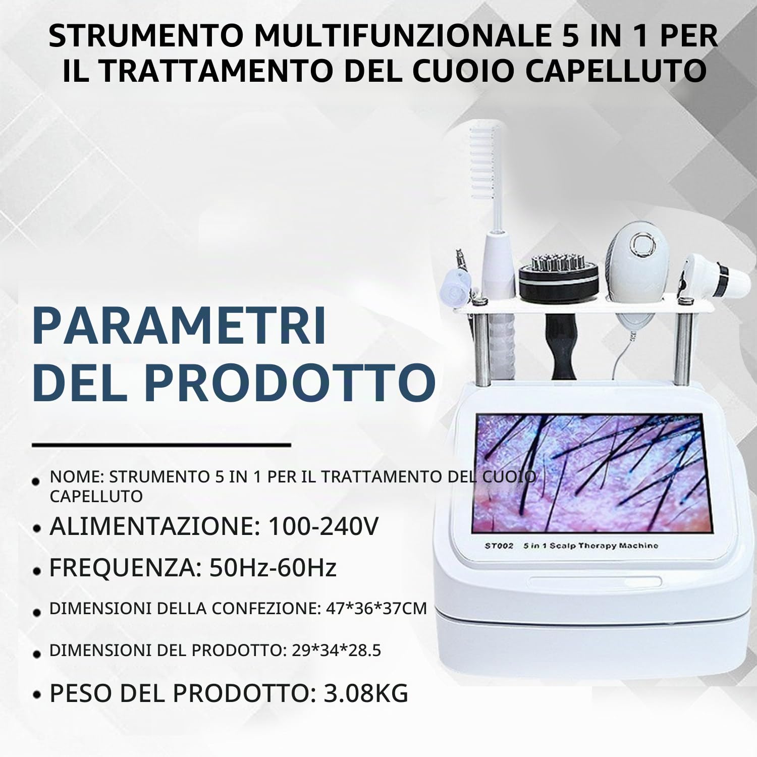 Qiang 5 in 1 Attrezzatura per Massaggio Cuoio Capelluto Analizzatore Pelle E Capelli,Macchina per Analisi Rilevatore Follicolo Pilifero per Analizzare I Problemi Cuoio Capelluto