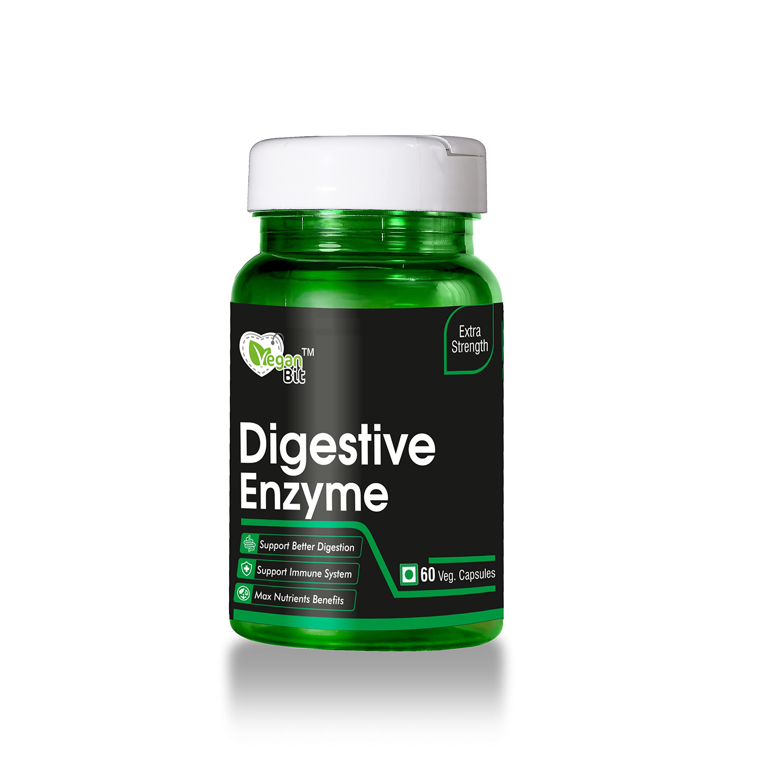 Vegan Bit Digestive Enzymes Support Better Digestion | Superior Enzyme Complex | Strengthens Immune System | Enhances Nutrients Absorption - 60 Vegetarian Capsules