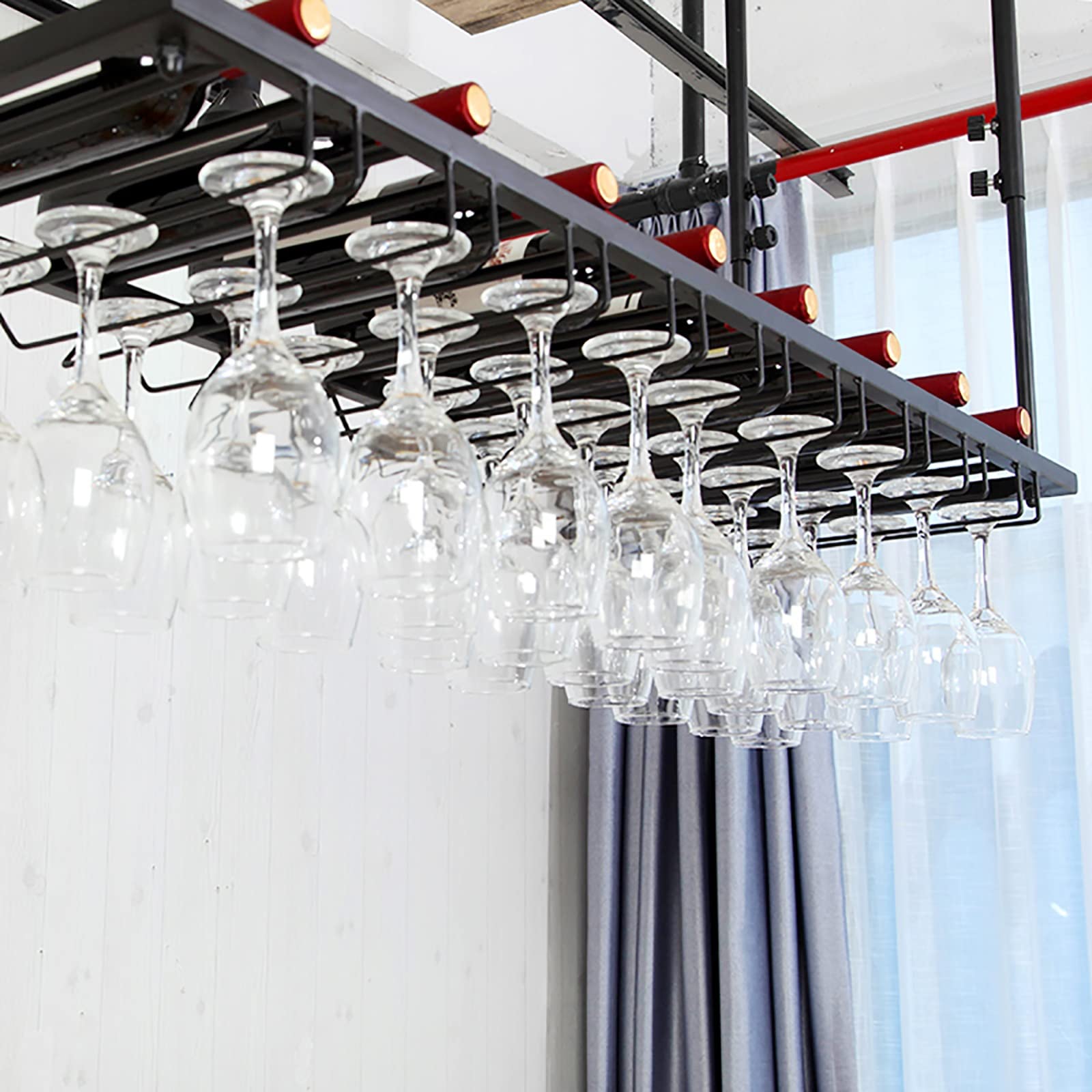 ワインラック 高さ調整可能 ステンレス製 Amazon｜工業用天井黒ワインラック、高さ調節可能、金属製脚付きグラス