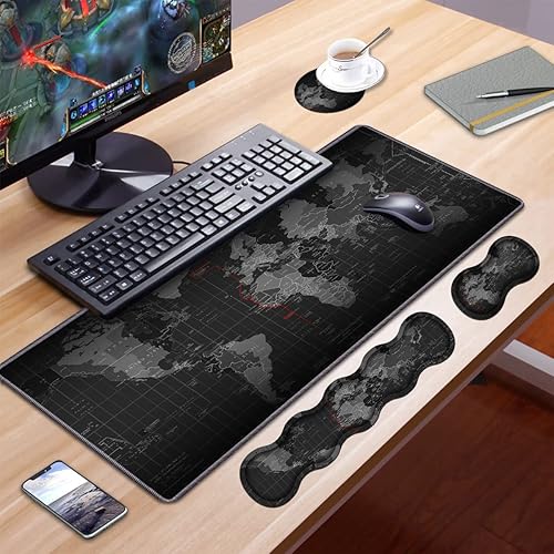 Miniatura 7 de Juego de reposamuñecas ergonómico para teclado y alfombrilla para mouse, alfombrilla de mouse grande XXL para juegos de 31.5 x 11.8 pulgadas, espuma
