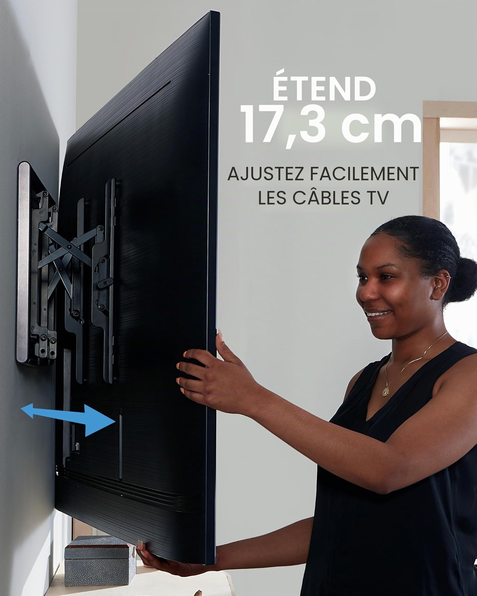 SANUS OLT7 Support mural inclinable 4D pour la plupart des téléviseurs à écran plat de 42 à 228,6 cm – Support universel inclinable pour TV à écran plat de 40,6 cm, 45,7 cm, 228,6 cm, poids maximum 68