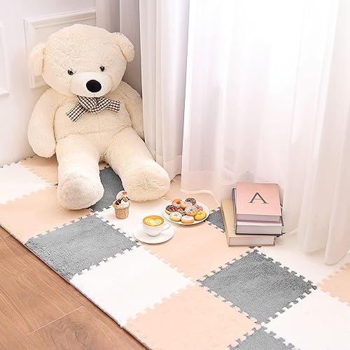 Miniatura 7 de Amylove 72 tapetes de espuma de 12 x 12 x 0.4 pulgadas, tapetes de espuma EVA entrelazados con borde, suave felpa esponjosa, alfombra de piso de