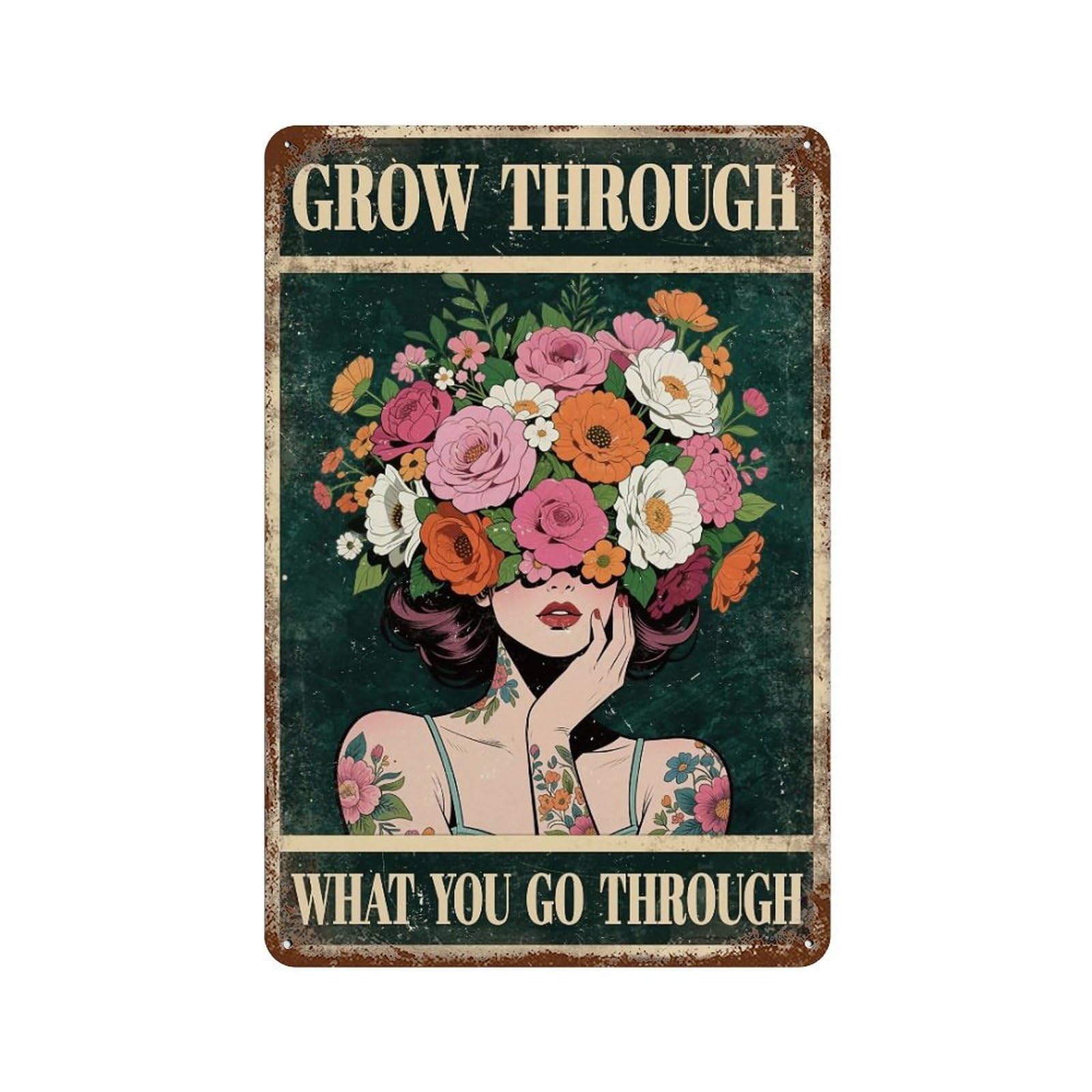 YHGERTKU Flower Lady Metal Tin Sign Wall Art Retro Iron Vintage Metal Tin Sign Poster Modern Decor for Living Rooms Gift 30x20cm