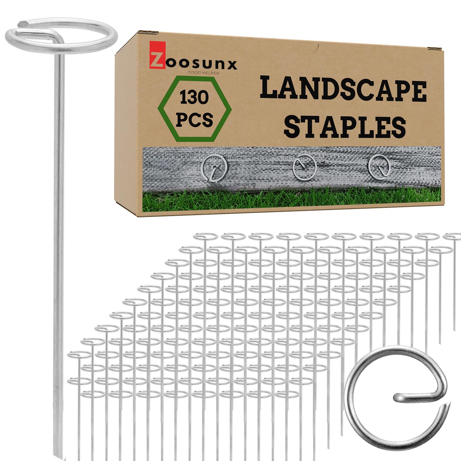 Confezione da 130 picchetti da giardino in acciaio zincato, 15,2 cm, calibro 11, resistenti, a forma di G, perni di ancoraggio a terra per barriera contro erbacce, zolle, tende e fissaggio